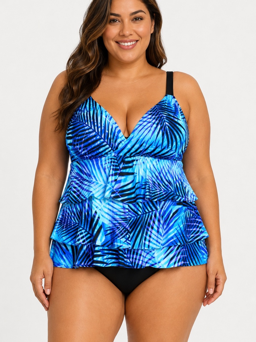 Swim Solutions women’s triple tier fauxkini one-piece swimsuit‎ blue size 16